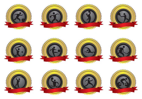 Esportes Medalhas de ouro Conjunto de ícones vetoriais — Vetor de Stock