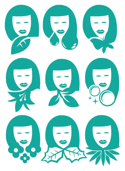 Donna con elemento natura Simboli Set di icone vettoriali — Vettoriale Stock