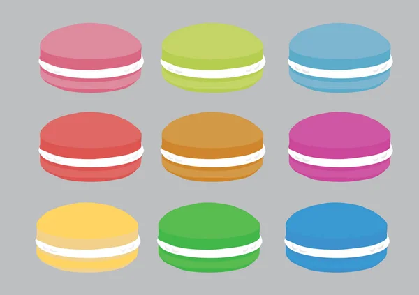 Un set di nove macaron in diversi colori. Illustrazione vettoriale . — Vettoriale Stock