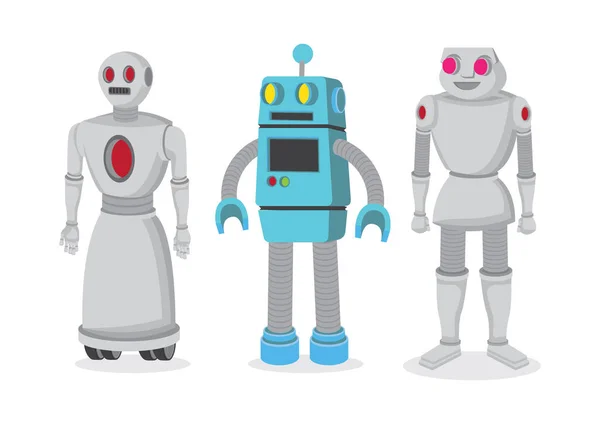 Sada tří vektorových robotů v kresleném stylu. Moderní průmyslové t — Stockový vektor