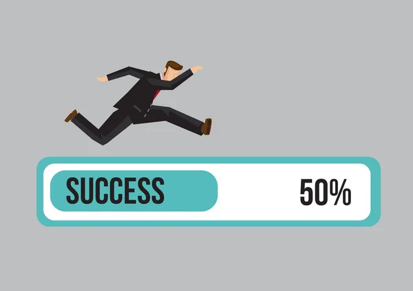 Businessman running on the progress bar towards success. Concept — Stock Vector