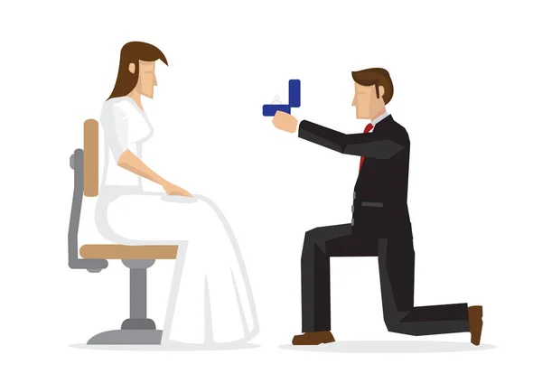 Ο άντρας κάνει πρόταση γάμου στην κοπέλα του με δαχτυλίδι αρραβώνων. Έννοια του l — Διανυσματικό Αρχείο
