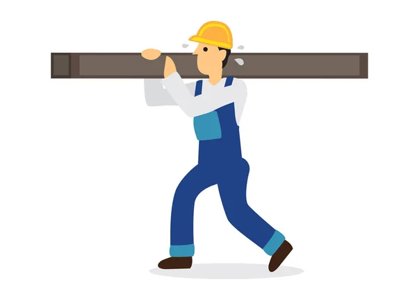 Construction worker carry heavy steel bar. Concept of hard work. — Stock Vector