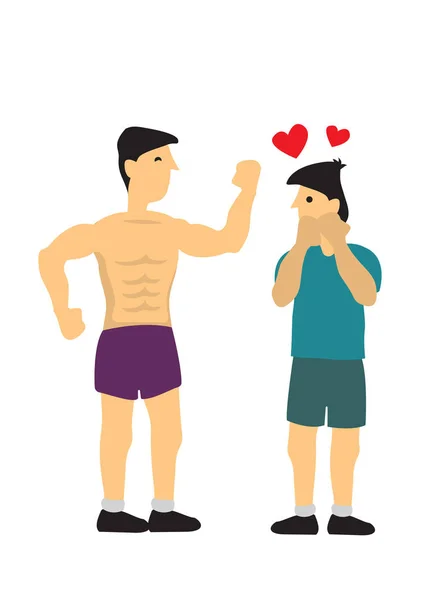 Hombre mirando a otro hombre cuerpo sexy. Concepto de amor gay y L — Vector de stock