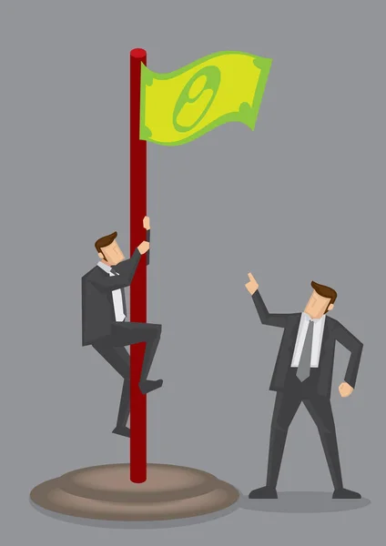Business Executive si arrampica su denaro bandiera vettoriale Illustrazione — Vettoriale Stock