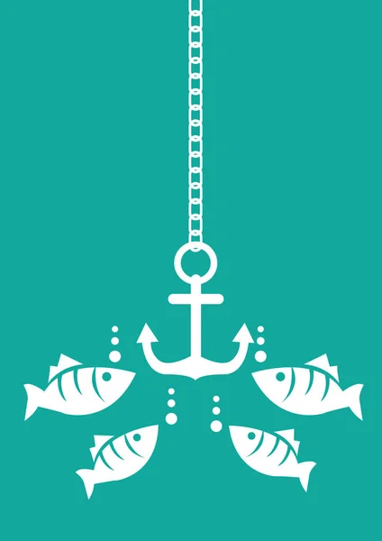 Fische und Anker Unterwasser-Vektor-Illustration — Stockvektor