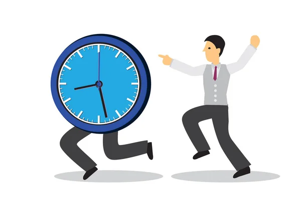 Businessman Running Running Clock Concept Time Management Urgency Flat Isolated — Stock Vector