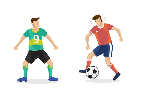 Jogadores Futebol Duelo Driblam Campo Futebol Ilustração Vetorial — Vetor de Stock