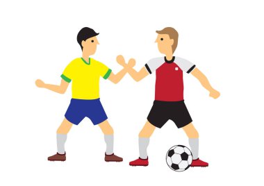 Rakibiyle oynayan profesyonel futbolcu. Düz izole çizgi film vektör çizimi.