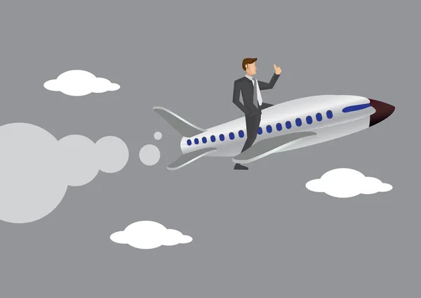 Side View Businessman Thumbs Gesture Literally Commercial Airplane Sky Creative — Stock Vector
