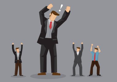 Gri arka planda izole edilmiş küçük yaşıtları arasında dev boyutlu adamın vektör çizimi.