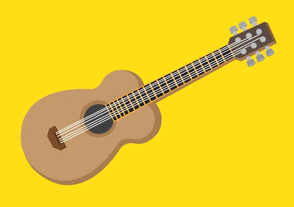 黄色背景下孤立的声学吉他的矢量图解 — 图库矢量图片