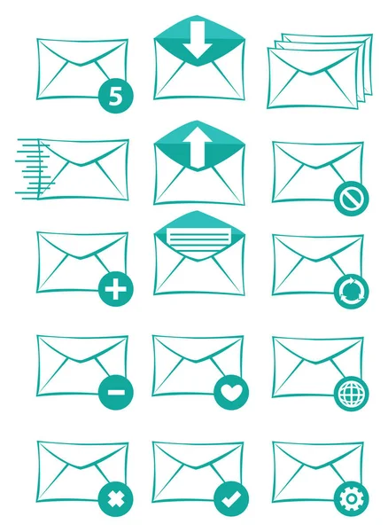 Collection Web Icons Designs Envelopes Conceptual Symbols Email Electronic Text — Stock Vector