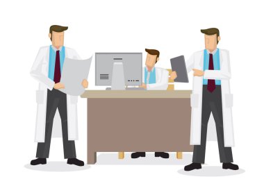 Doctor talking with his colleagues in a hospital. Concept of healthcare system or medical occupation. Flat isolated vector illustration.