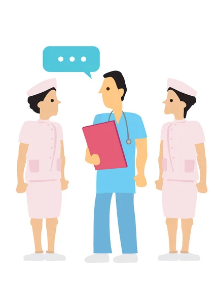 Arzt Gespräch Mit Seinen Krankenschwestern Konzept Des Gesundheitswesens Und Des — Stockvektor