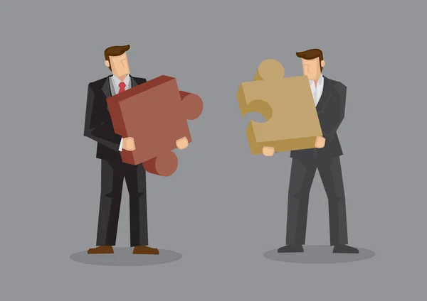 Cartoon Zakenmannen Met Grote Puzzelstukjes Creatieve Vector Illustratie Business Fit — Stockvector