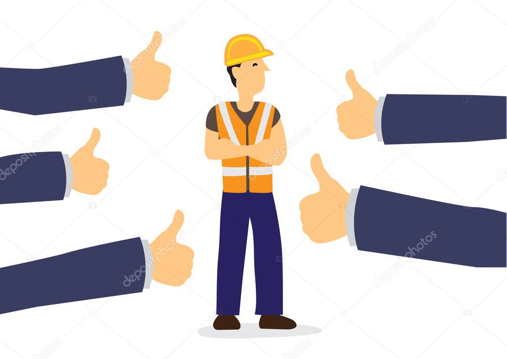 Worker getting praises for doing a good job. Concept of hardwork, recognition or appreciation. Flat isolated vector illustration. 