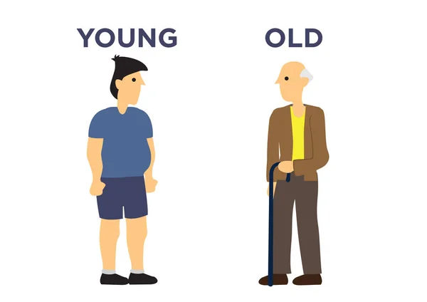 Homem Duas Idades Diferentes Conceito Envelhecimento Desenhos Animados Planos Ilustração — Vetor de Stock