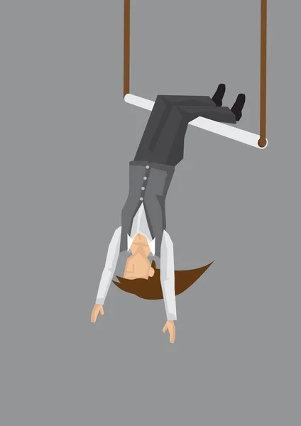 Vector Illustration Solo Woman Hanging Upside Acrobats Swing Isolated Grey — Stock Vector