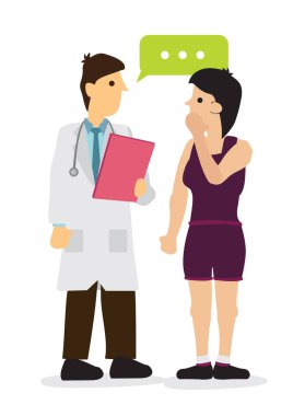 Doctor talking with his patient or patient relative in a hospital. Concept of healthcare system or medical occupation. Flat isolated vector illustration.