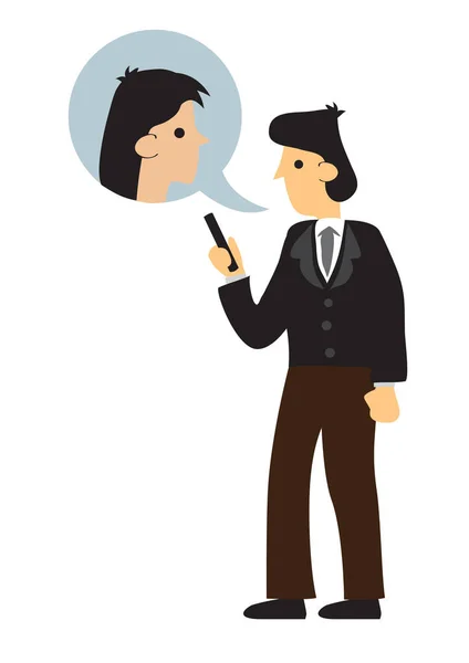 Man Formal Outfit Having Online Conversation His Female Colleague Concept — Stock Vector