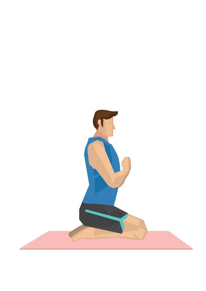 Ilustración Hombre Fuerte Practicando Yoga Con Una Pose Oración Arrodillada — Vector de stock