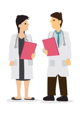 Doctor talking with his colleagues in a hospital. Concept of healthcare system or medical occupation. Flat isolated vector illustration.