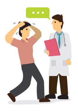 Doctor talking with his patient or patient relative in a hospital. Concept of healthcare system or medical occupation. Flat isolated vector illustration.