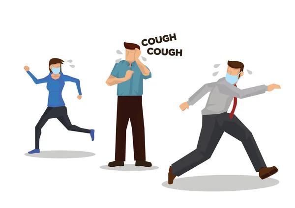 People Running Away Someone Who Coughing Concept Coronavirus Outbreak Pandemic — Stock Vector