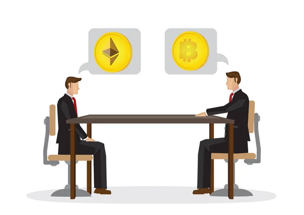 Deux Professionnels Des Affaires Peuvent Pas Rencontrer Avenir Crypto Monnaie — Image vectorielle