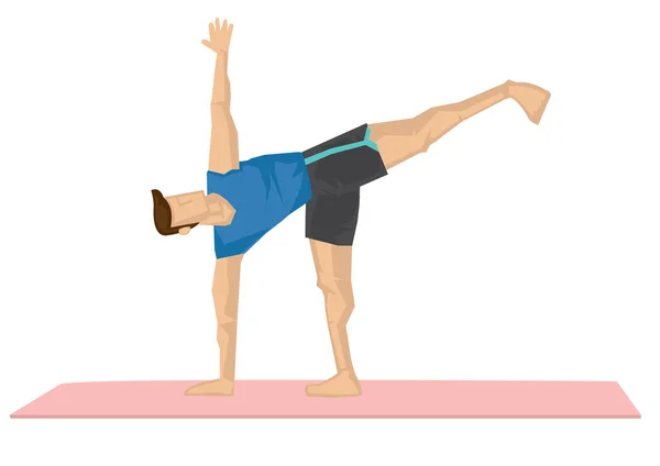 Illustration Eines Starken Mannes Der Yoga Mit Halbmond Pose Praktiziert — Stockvektor