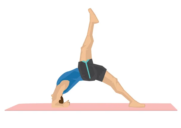 Illustration Stark Man Som Utövar Yoga Med Inverterad Stav Poserar — Stock vektor