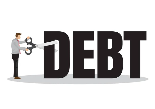 ビジネスマンは借金を減らすためにはさみを使う 債務管理や企業業績の概念 ベクターイラスト — ストックベクタ