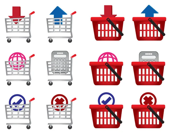 Set Shopping Cart Basket Web Symbols Conceptual Vector Icons Commerce — Stock Vector