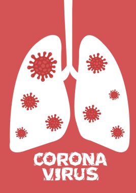 Coronavirus salgını konsepti virüsün akciğer saldırısıyla grip salgını tasarımı. Vektör illüstrasyonu