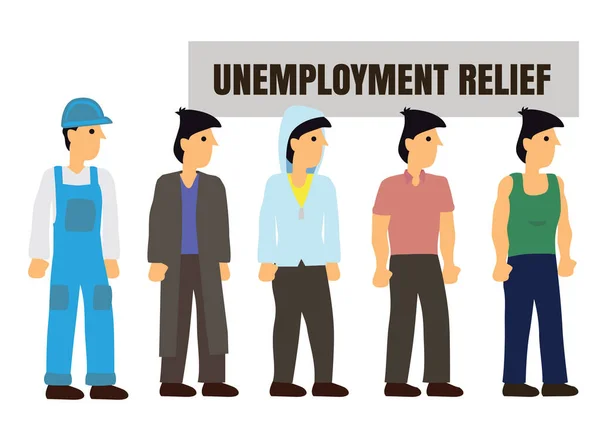 Die Menschen Stehen Schlange Arbeitslosengeld Erhalten Finanzielle Sozialleistungen Vektorillustration — Stockvektor