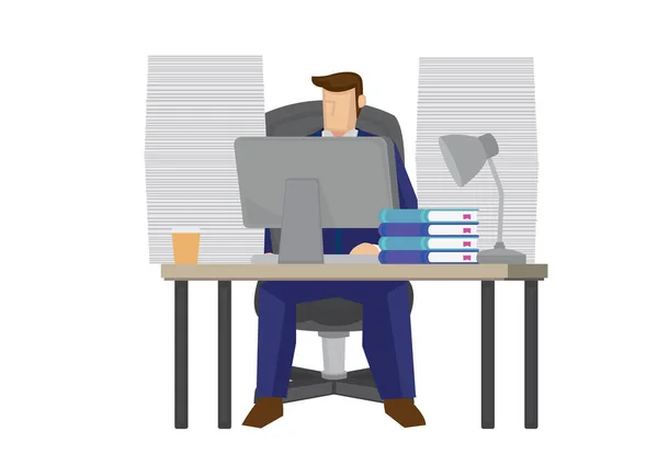 Biznesmen Garniturze Pracujący Laptopie Biurze Pojęcie Przedsiębiorcy Pracującego Ilustracja Wektora — Wektor stockowy