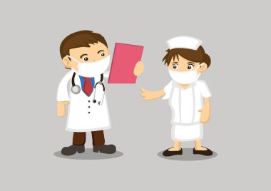 Doktorlar hemşiresine bilgi veriyor. Vektör illüstrasyonu