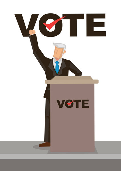Politician taking part in political rally in front of audience. Election concept. Vector illustration.