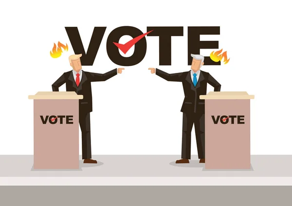Dwóch Polityków Biorących Udział Debatach Politycznych Przed Publicznością Koncepcja Wyborów — Wektor stockowy