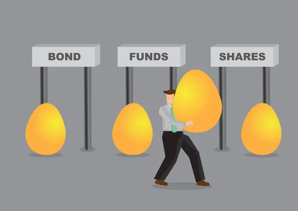 Hombre Negocios Decidiendo Cómo Diversificar Sus Huevos Oro Concepto Diversificación — Archivo Imágenes Vectoriales