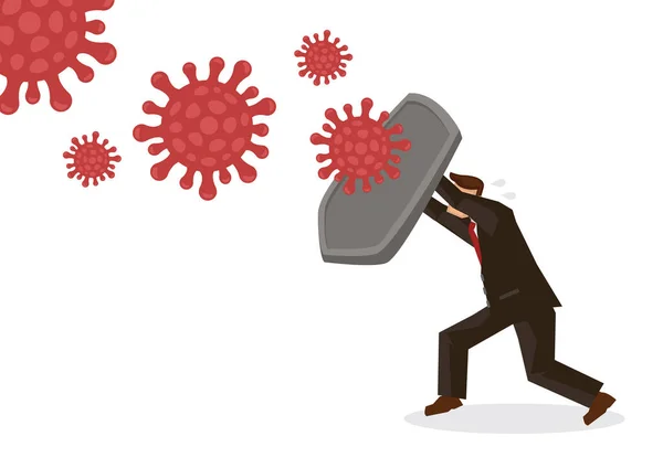 Człowiek Tarczą Chroniącą Przed Koronawirusem Pojęcie Epidemii Lub Pandemii Ilustracja — Wektor stockowy