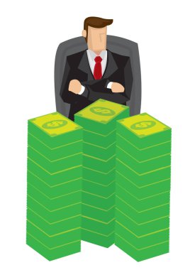 Çok parası olan bir iş adamı. Zenginlik ve zenginlik kavramı. İzole vektör illüstrasyonu.