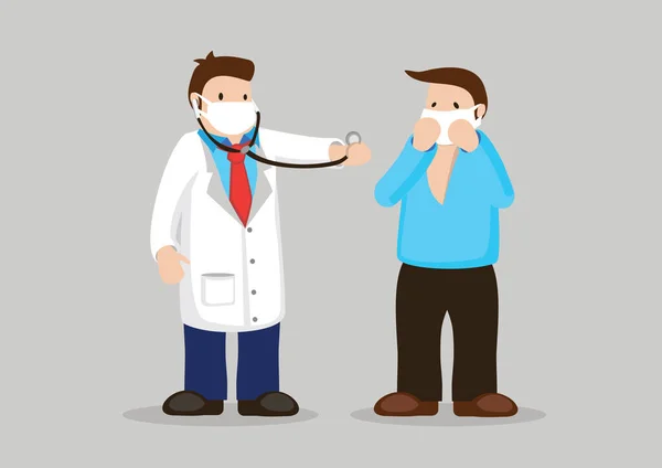 Doctor Treatment Coughing Patient Fear Coronavirus Concept Influenza Outbreak Vector — Stock Vector