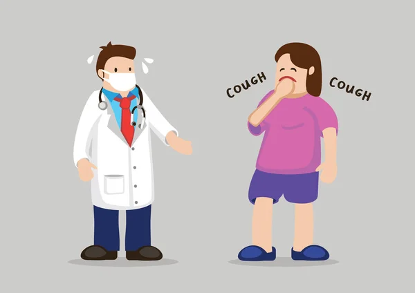 Doctor Treatment Coughing Female Patient Fear Coronavirus Concept Influenza Outbreak — Stock Vector