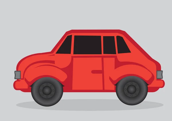 光沢のある赤い車のサイドビュー 灰色の背景に隔離された漫画のベクトルイラスト — ストックベクタ