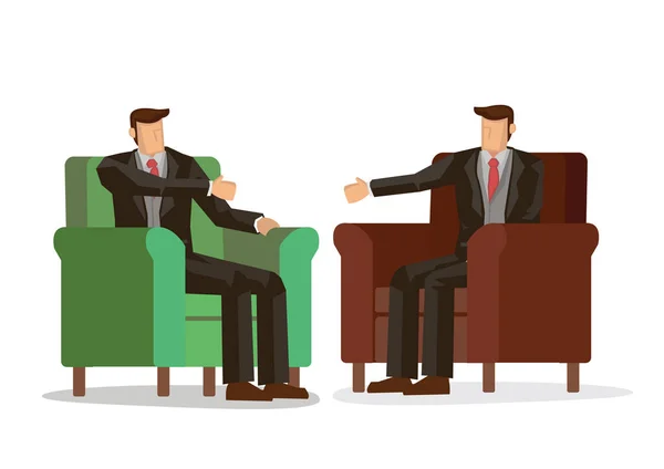 Dos Hombres Negocios Dándose Mano Mientras Están Sentados Sofá Oficina — Vector de stock