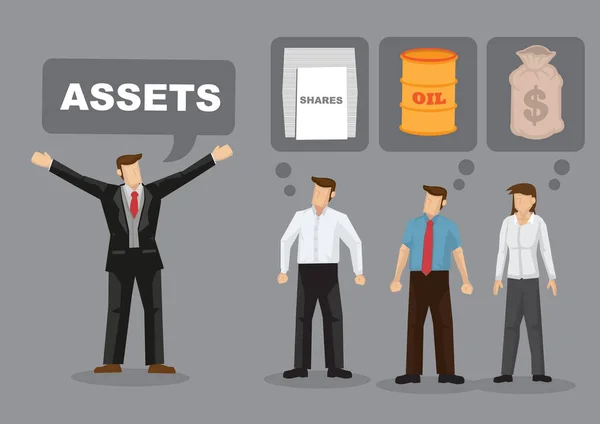 stock vector Different people have different ideas on financial assets. Cartoon vector illustration on financial assets allocation concept.