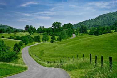 Byway:  A less-traveled road winds through the foothills of the Blue Ridge Mountains in western Virginia.