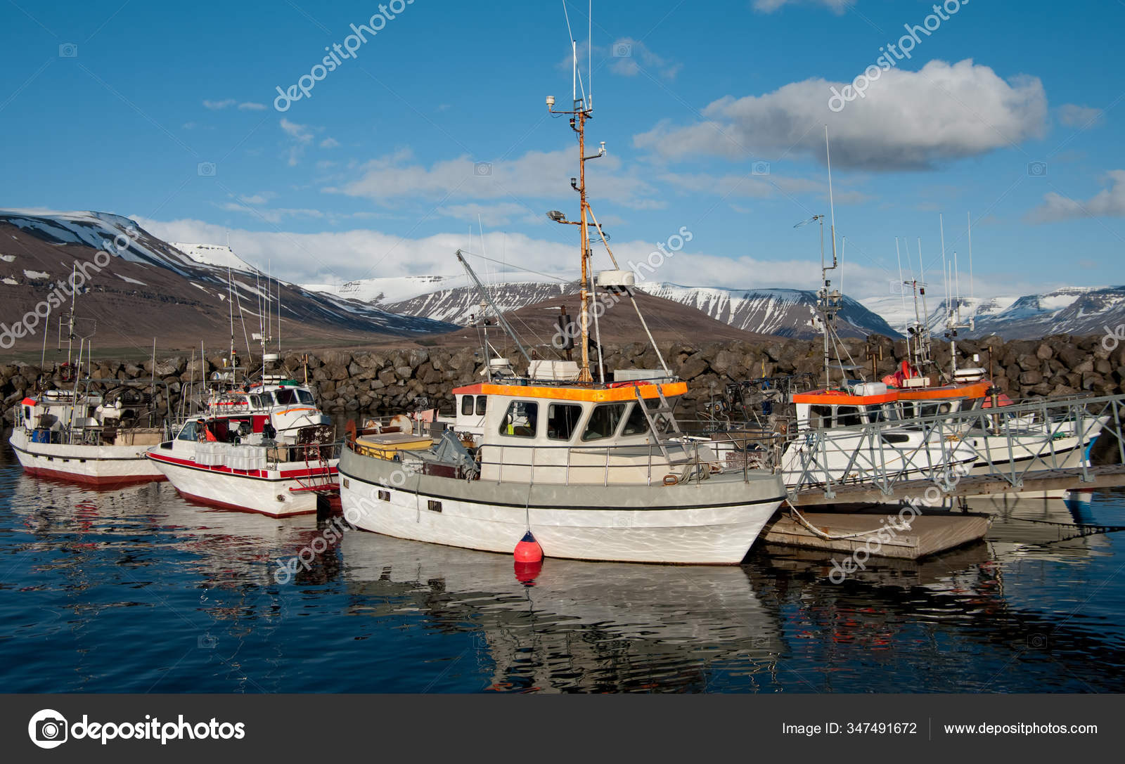 Icelandic Fishing Boats Commercial Fishing Boats Gather Small Harbor  Western Stock Photo by ©wakr10 347491672